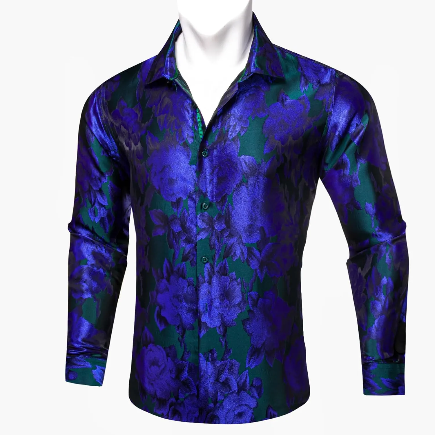 Barry.Wang Men's Silk Shirts Button Down Dress Shirt for Men Satin Paisley Floral Long Sleeve Cowboy Casual Mexico Shirts