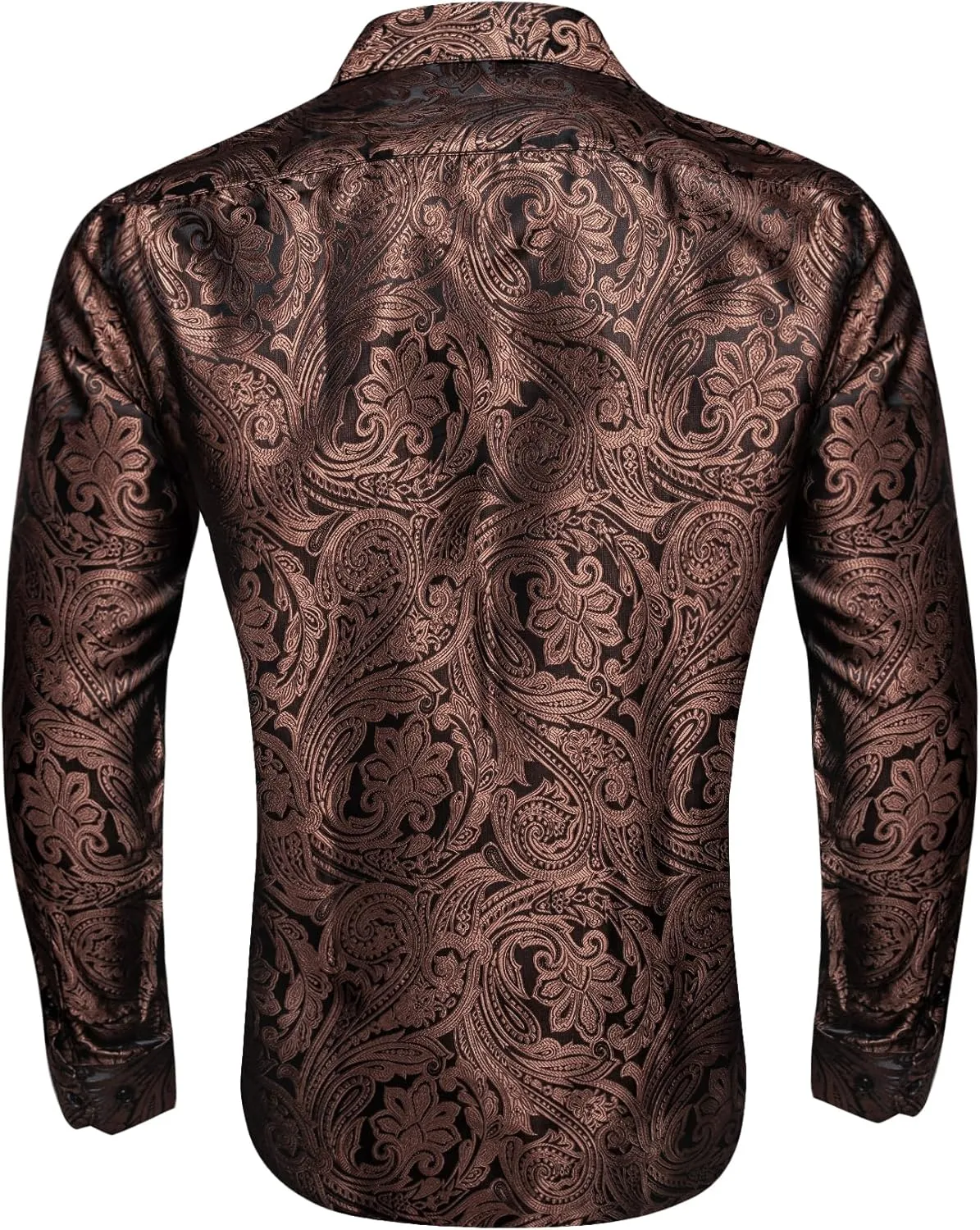 Barry.Wang Men's Silk Shirts Button Down Dress Shirt for Men Satin Paisley Floral Long Sleeve Cowboy Casual Mexico Shirts
