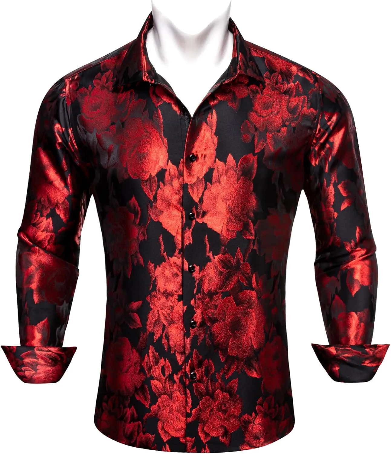 Barry.Wang Men's Silk Shirts Button Down Dress Shirt for Men Satin Paisley Floral Long Sleeve Cowboy Casual Mexico Shirts