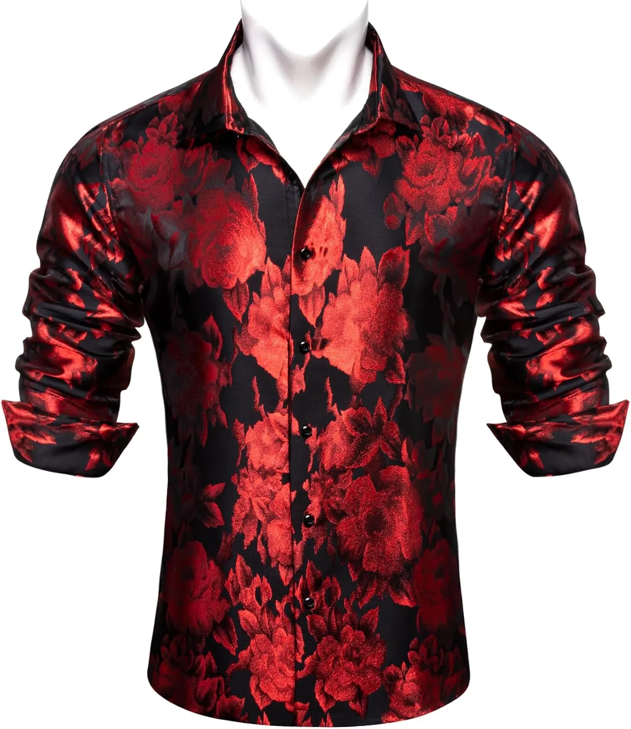 Barry.Wang Men's Silk Shirts Button Down Dress Shirt for Men Satin Paisley Floral Long Sleeve Cowboy Casual Mexico Shirts