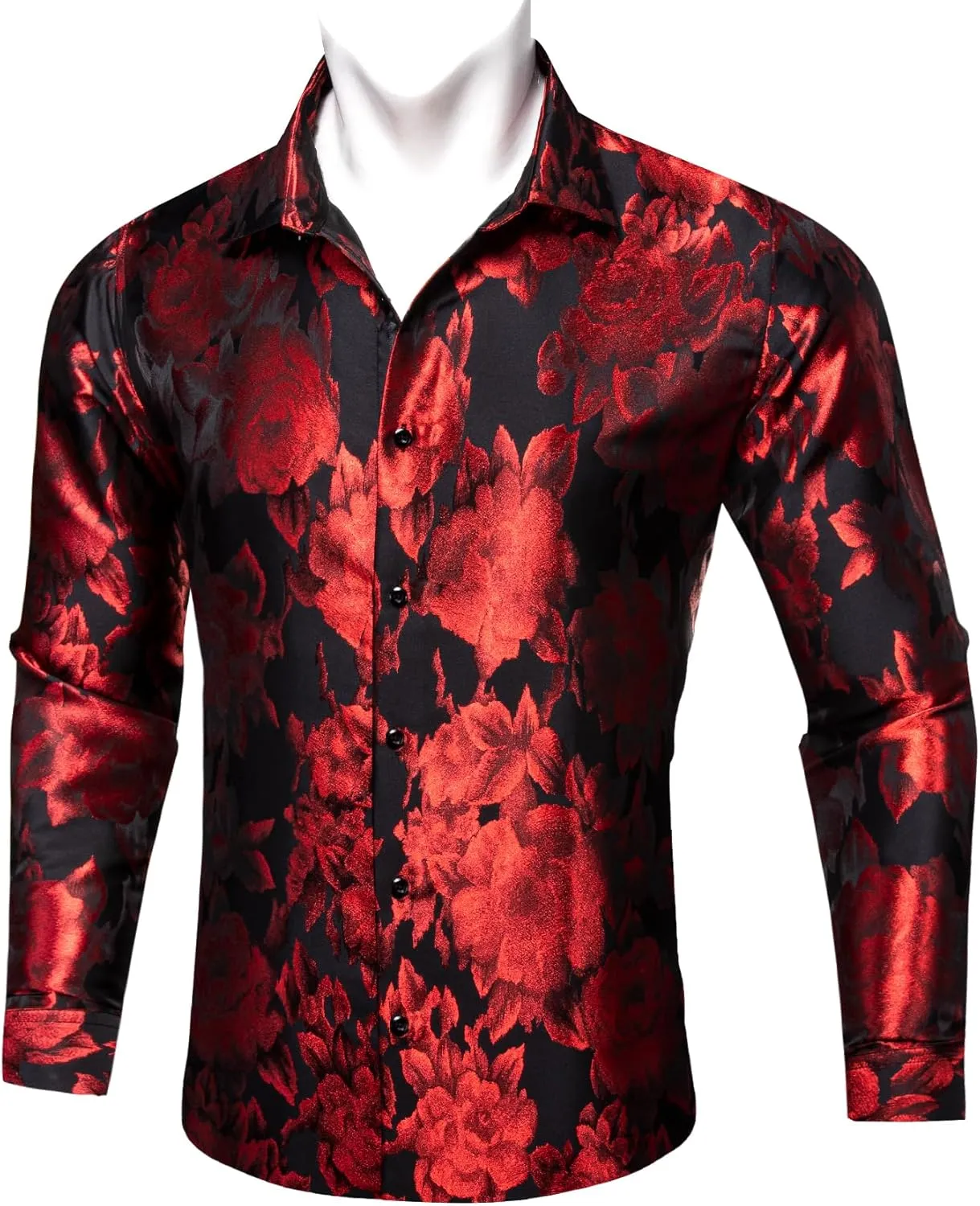 Barry.Wang Men's Silk Shirts Button Down Dress Shirt for Men Satin Paisley Floral Long Sleeve Cowboy Casual Mexico Shirts
