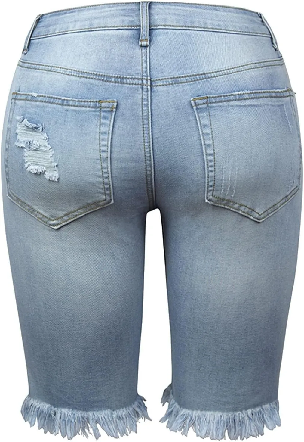 Bermuda Jean Shorts for Women High Waisted Trendy Stretchy Denim Shorts Knee Length Cropped Loose Fit Long Short
