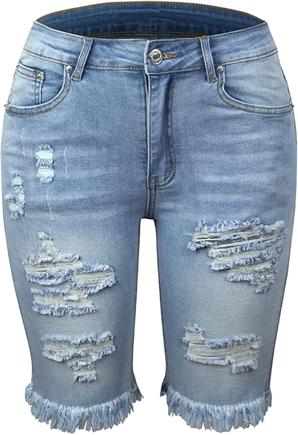 Bermuda Jean Shorts for Women High Waisted Trendy Stretchy Denim Shorts Knee Length Cropped Loose Fit Long Short