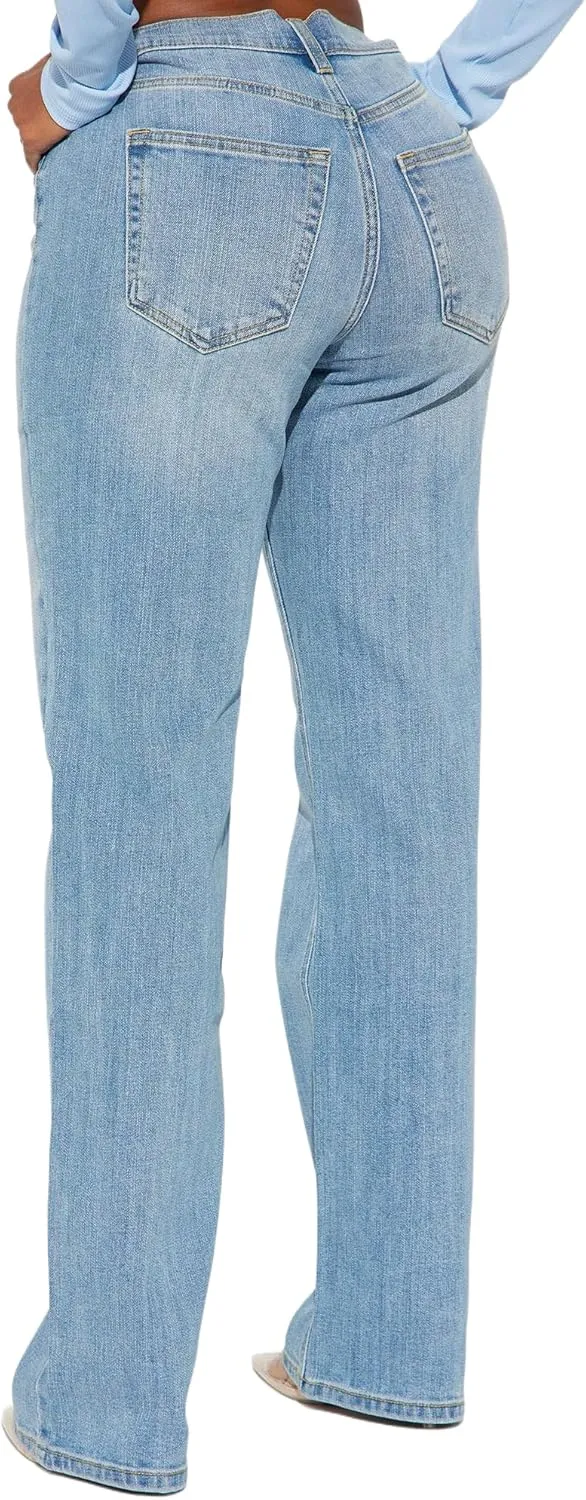 BessCops Straight Leg Jeans for Women High Waisted Wide Leg Stretchy Loose Denim Pants