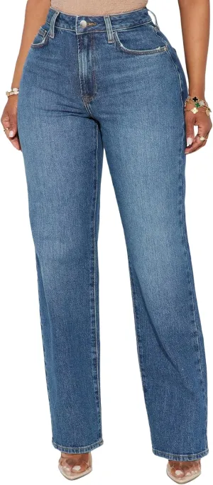 BessCops Straight Leg Jeans for Women High Waisted Wide Leg Stretchy Loose Denim Pants