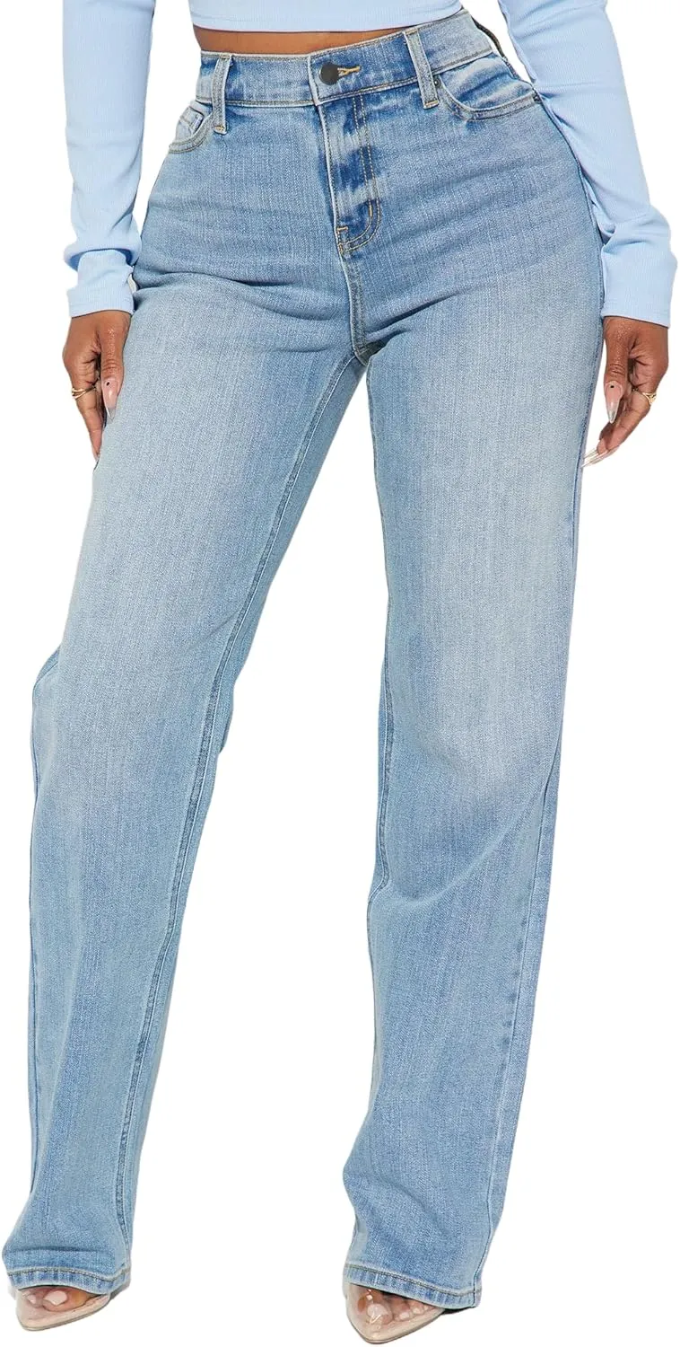 BessCops Straight Leg Jeans for Women High Waisted Wide Leg Stretchy Loose Denim Pants