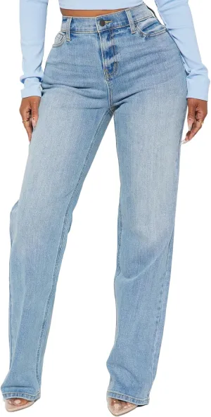 BessCops Straight Leg Jeans for Women High Waisted Wide Leg Stretchy Loose Denim Pants