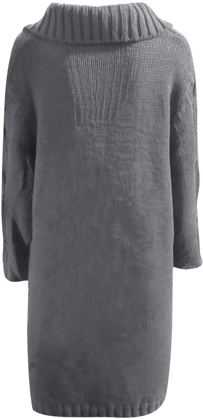 Cable Knit Open Front Sweaters for Women Long Plus Size Cardigan Hooded Chunky Button Down Comfy Kimono Coat Elegant Pockets