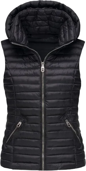 Canbebig Puffer Vest Women Lightweight Zipper Hoodie Sleeveless Puffer Jacket Casual Quilted Down Coat Warm Hooded Jacket