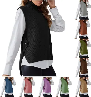 Canbebig Women's Mock Turtleneck Sleeveless Sweater Vest Casual Loose High Low Tank Top Knitted Sweaters Waistcoat