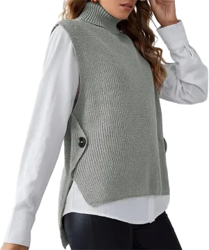 Canbebig Women's Mock Turtleneck Sleeveless Sweater Vest Casual Loose High Low Tank Top Knitted Sweaters Waistcoat