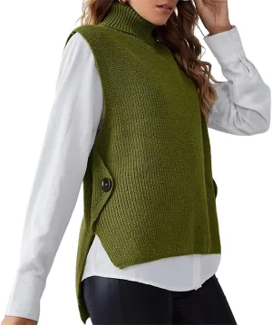 Canbebig Women's Mock Turtleneck Sleeveless Sweater Vest Casual Loose High Low Tank Top Knitted Sweaters Waistcoat