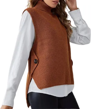 Canbebig Women's Mock Turtleneck Sleeveless Sweater Vest Casual Loose High Low Tank Top Knitted Sweaters Waistcoat