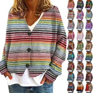 Cardigan Sweaters for Women Fall Casual Floral Printed Long Sleeve Button V-Neck Open Front Lightweight Loose Outwear