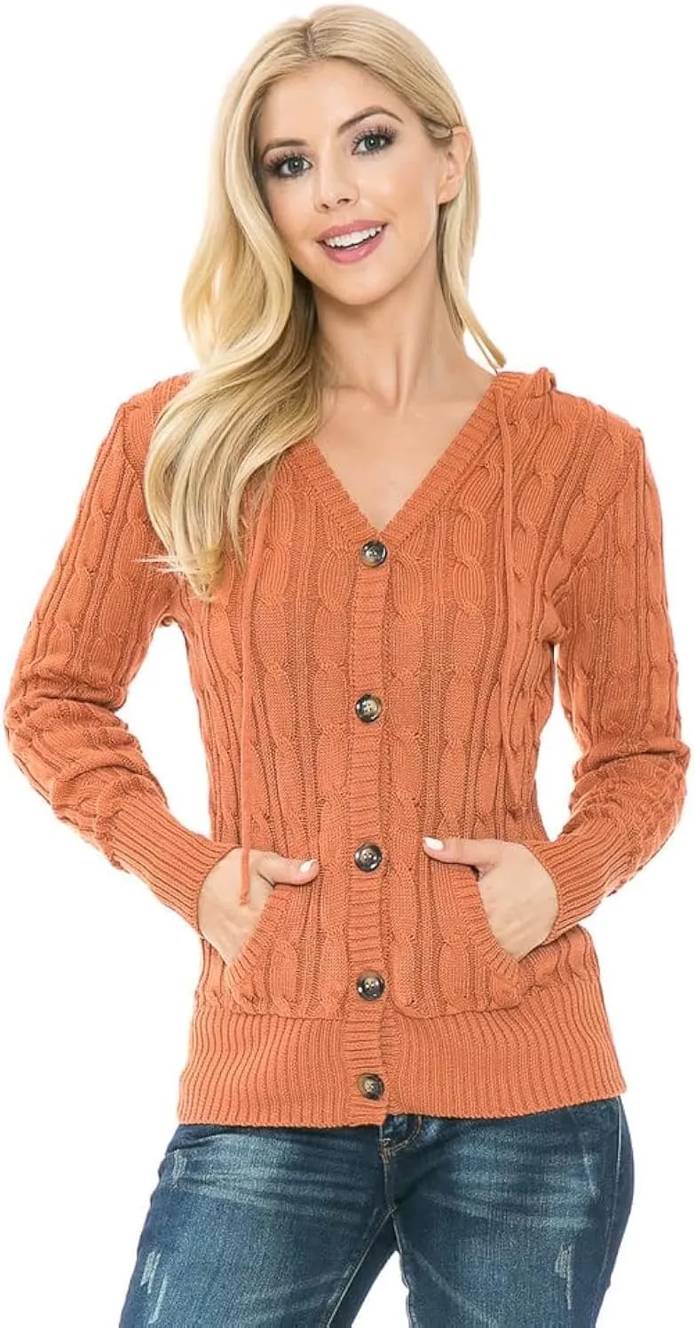 Cardigan Sweaters for Women,Hooded Sweaters for Women,Long Sleeve Open Front Buttons Knit Cardigan for Women