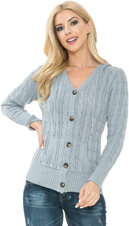 Cardigan Sweaters for Women,Hooded Sweaters for Women,Long Sleeve Open Front Buttons Knit Cardigan for Women