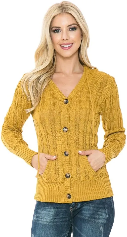 Cardigan Sweaters for Women,Hooded Sweaters for Women,Long Sleeve Open Front Buttons Knit Cardigan for Women