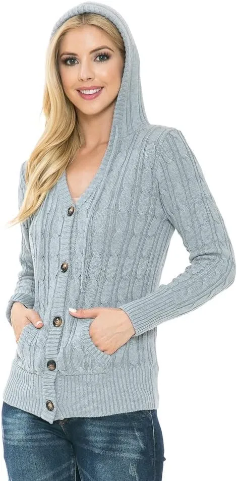 Cardigan Sweaters for Women,Hooded Sweaters for Women,Long Sleeve Open Front Buttons Knit Cardigan for Women
