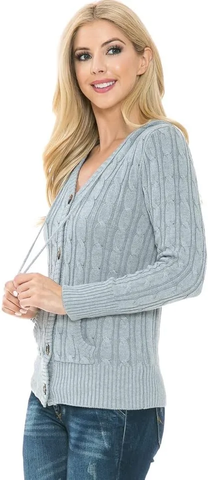 Cardigan Sweaters for Women,Hooded Sweaters for Women,Long Sleeve Open Front Buttons Knit Cardigan for Women