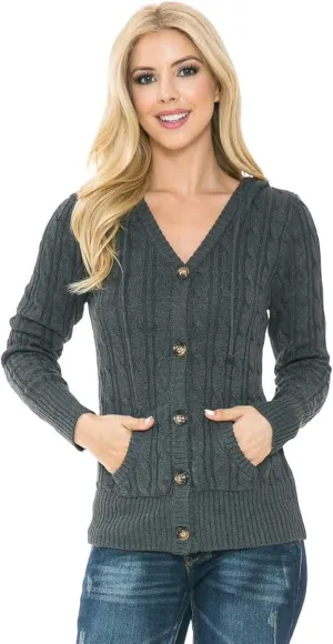 Cardigan Sweaters for Women,Hooded Sweaters for Women,Long Sleeve Open Front Buttons Knit Cardigan for Women