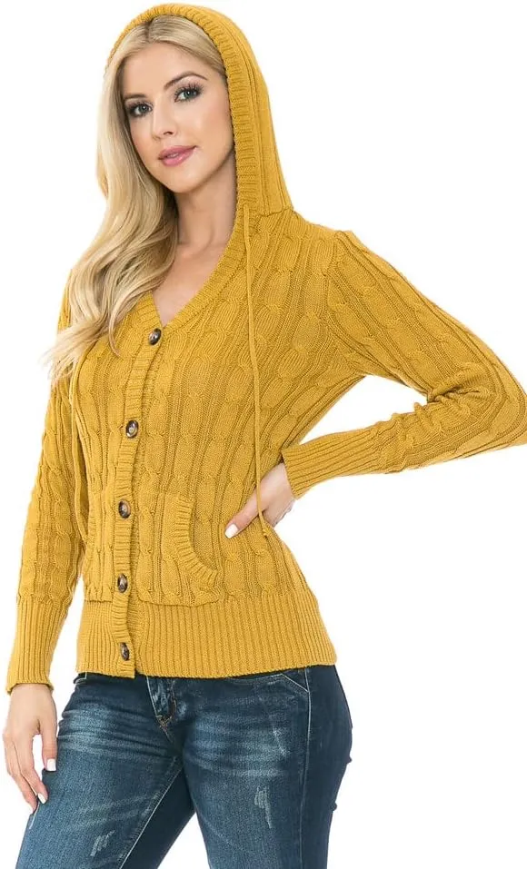 Cardigan Sweaters for Women,Hooded Sweaters for Women,Long Sleeve Open Front Buttons Knit Cardigan for Women