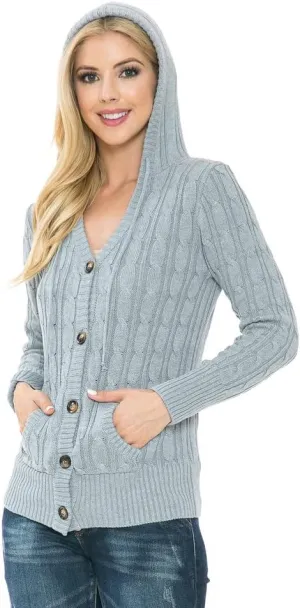 Cardigan Sweaters for Women,Hooded Sweaters for Women,Long Sleeve Open Front Buttons Knit Cardigan for Women