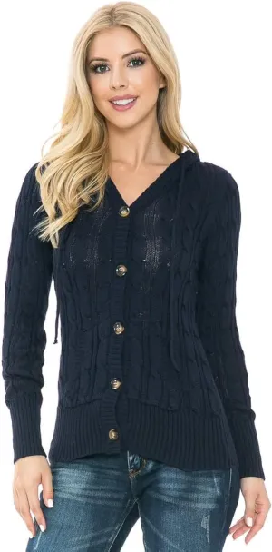 Cardigan Sweaters for Women,Hooded Sweaters for Women,Long Sleeve Open Front Buttons Knit Cardigan for Women