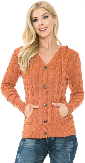 Cardigan Sweaters for Women,Hooded Sweaters for Women,Long Sleeve Open Front Buttons Knit Cardigan for Women