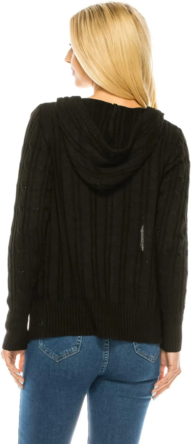 Cardigan Sweaters for Women,Hooded Sweaters for Women,Long Sleeve Open Front Buttons Knit Cardigan for Women