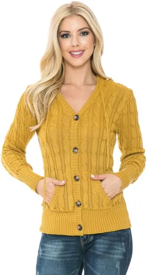 Cardigan Sweaters for Women,Hooded Sweaters for Women,Long Sleeve Open Front Buttons Knit Cardigan for Women