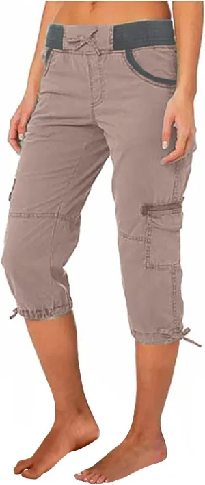 Cargo Pants Women Plus Size Cotton Linen Capri Bermuda Shorts Summer Casual Comfy Knee Length Hiking Pant