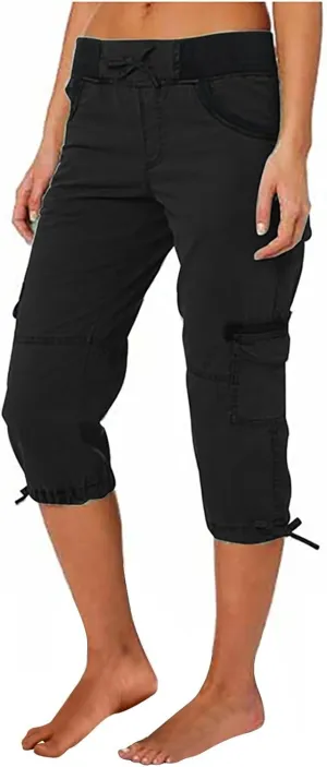 Cargo Pants Women Plus Size Cotton Linen Capri Bermuda Shorts Summer Casual Comfy Knee Length Hiking Pant
