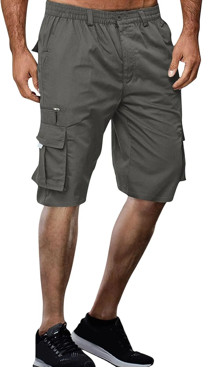 Cargo Shorts for Men Baggy Lightweight Casual Fashion Shorts with Multi-Pocket Button Zipper Elastic Waist Half Pants