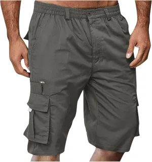 Cargo Shorts for Men Baggy Lightweight Casual Fashion Shorts with Multi-Pocket Button Zipper Elastic Waist Half Pants