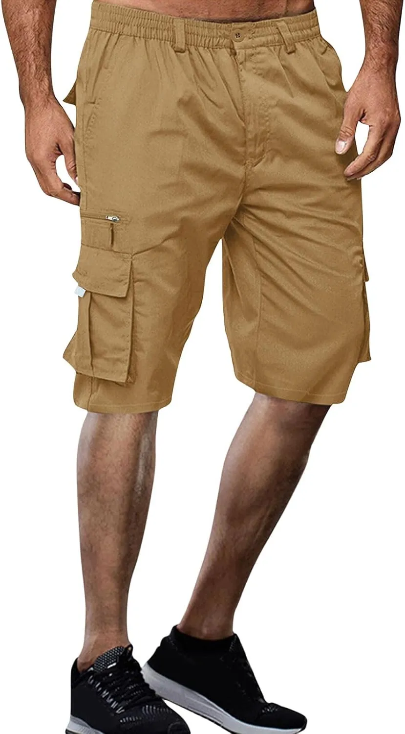 Cargo Shorts for Men Baggy Lightweight Casual Fashion Shorts with Multi-Pocket Button Zipper Elastic Waist Half Pants