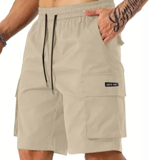 Cargo Shorts for Men Drawstring Elastic Waist Athletic Work Shorts Outdoor Hiking Short Pants with Multi Pockets