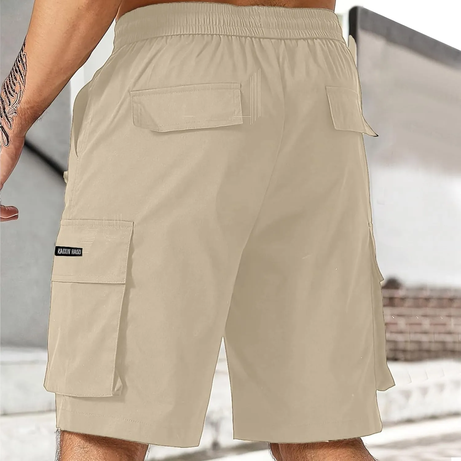 Cargo Shorts for Men Drawstring Elastic Waist Athletic Work Shorts Outdoor Hiking Short Pants with Multi Pockets