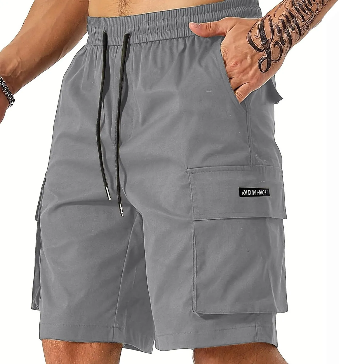 Cargo Shorts for Men Drawstring Elastic Waist Athletic Work Shorts Outdoor Hiking Short Pants with Multi Pockets