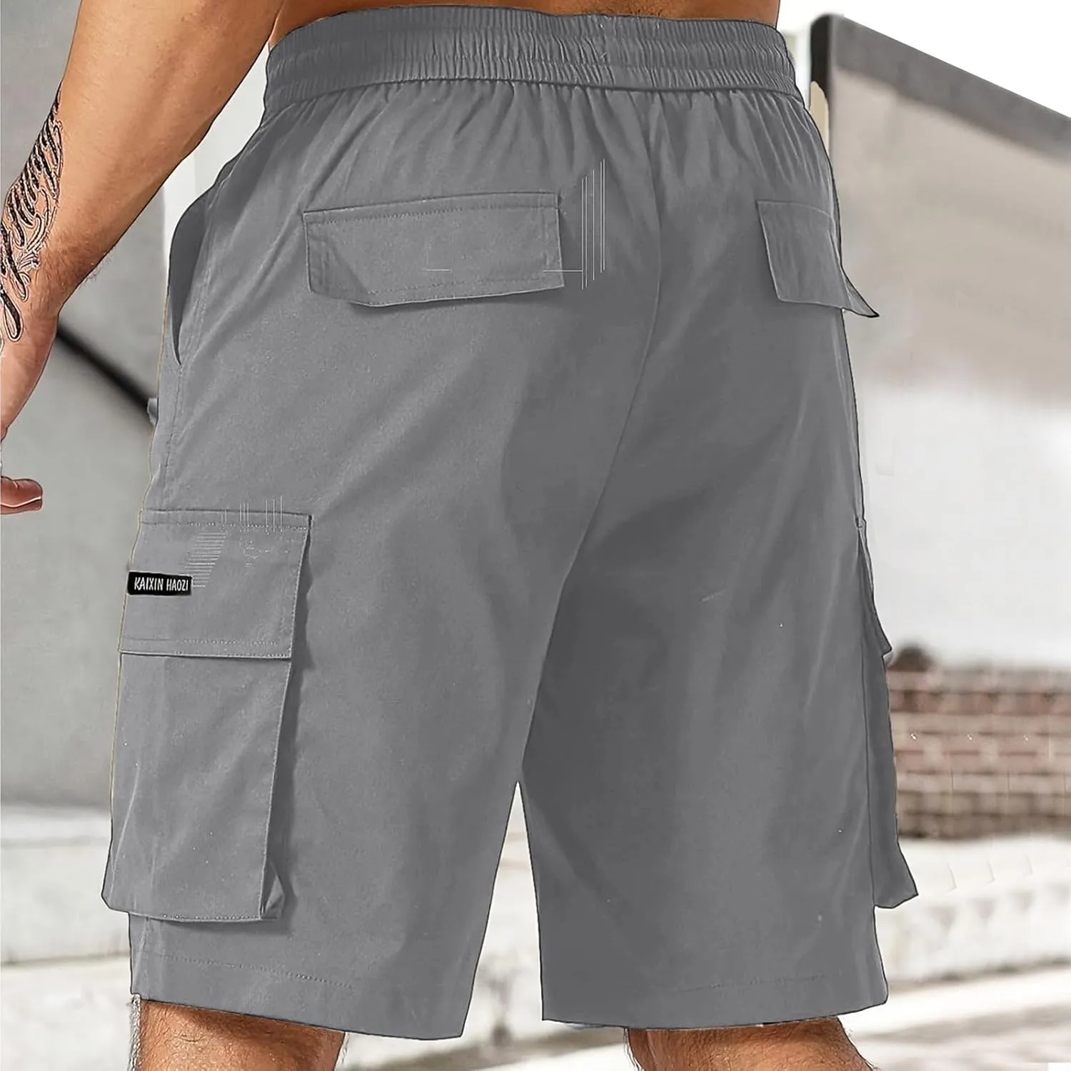 Cargo Shorts for Men Drawstring Elastic Waist Athletic Work Shorts Outdoor Hiking Short Pants with Multi Pockets