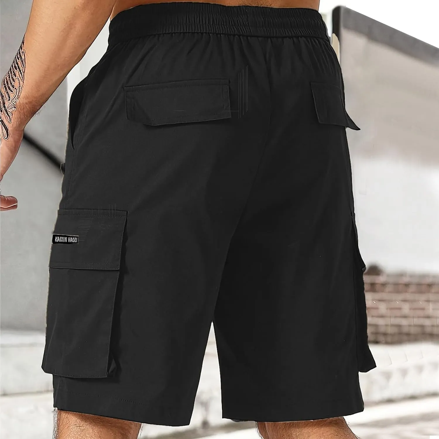 Cargo Shorts for Men Drawstring Elastic Waist Athletic Work Shorts Outdoor Hiking Short Pants with Multi Pockets