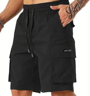 Cargo Shorts for Men Drawstring Elastic Waist Athletic Work Shorts Outdoor Hiking Short Pants with Multi Pockets