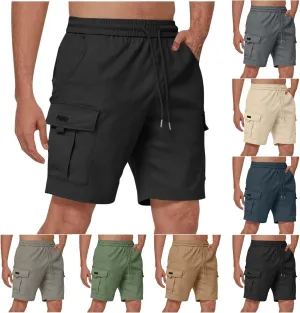 Cargo Shorts for Men Soft Cotton Hiking Tactical SweatShorts Elastic Waist Utility Athletic Gym Shorts Baggy Joggers