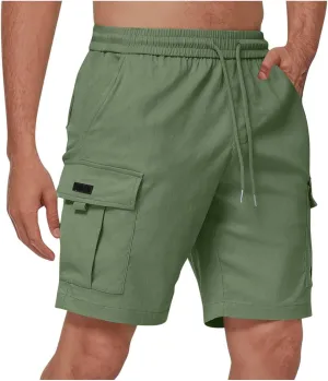 Cargo Shorts for Men Soft Cotton Hiking Tactical SweatShorts Elastic Waist Utility Athletic Gym Shorts Baggy Joggers