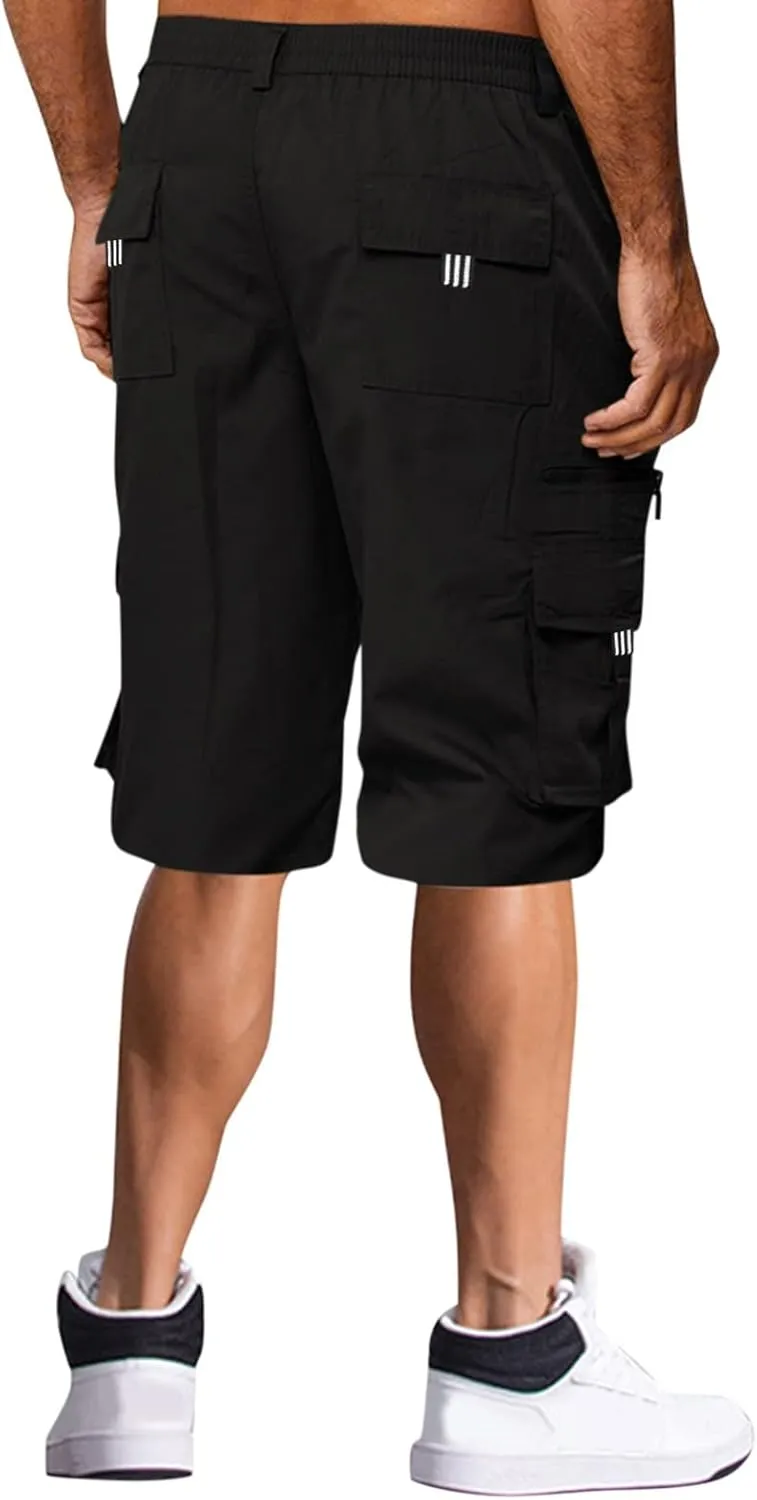 Cargo Shorts for Mens Elastic Waist Lightweight Stretchy Work Shorts Summer Casual Gym Workout Pants with Pockets