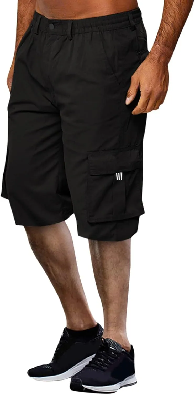 Cargo Shorts for Mens Elastic Waist Lightweight Stretchy Work Shorts Summer Casual Gym Workout Pants with Pockets