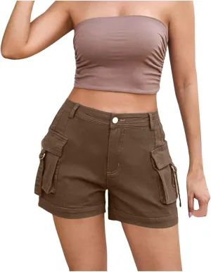 Cargo Shorts for Women Trendy High Wasited Casual Summer Stretchy Utility Cut Off Shorts with Pockets 2024 Trendy