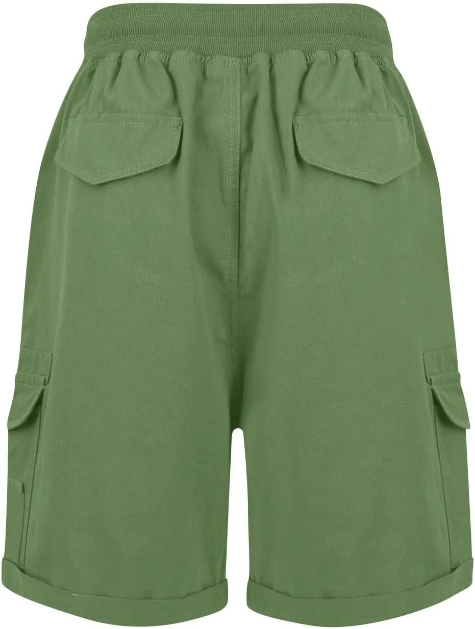 Cargo Shorts Women Summer Casual High Waisted Drawstring Hiking Shorts Baggy Trendy Athletic Shorts with Pockets