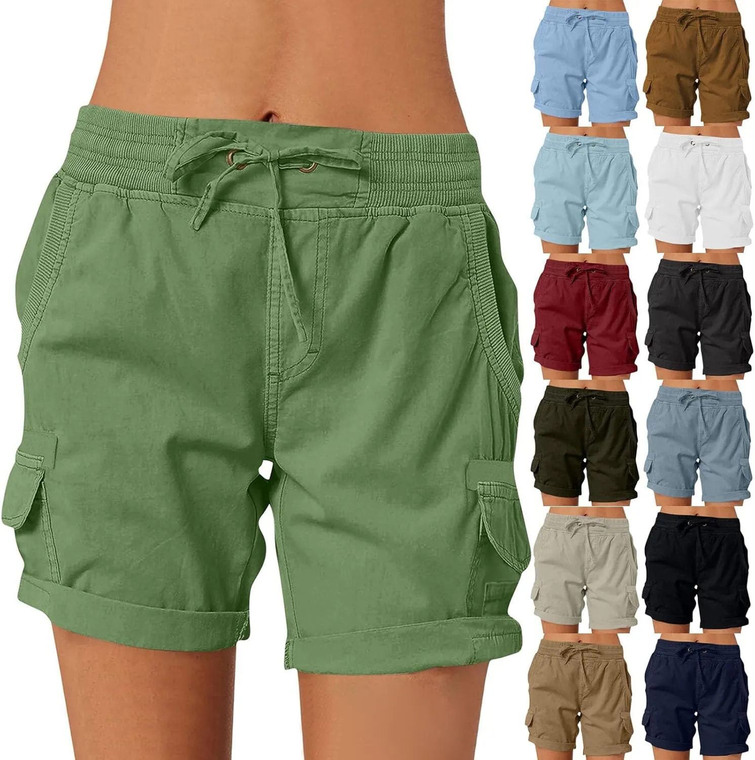 Cargo Shorts Women Summer Casual High Waisted Drawstring Hiking Shorts Baggy Trendy Athletic Shorts with Pockets