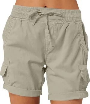 Cargo Shorts Women Summer Casual High Waisted Drawstring Hiking Shorts Baggy Trendy Athletic Shorts with Pockets