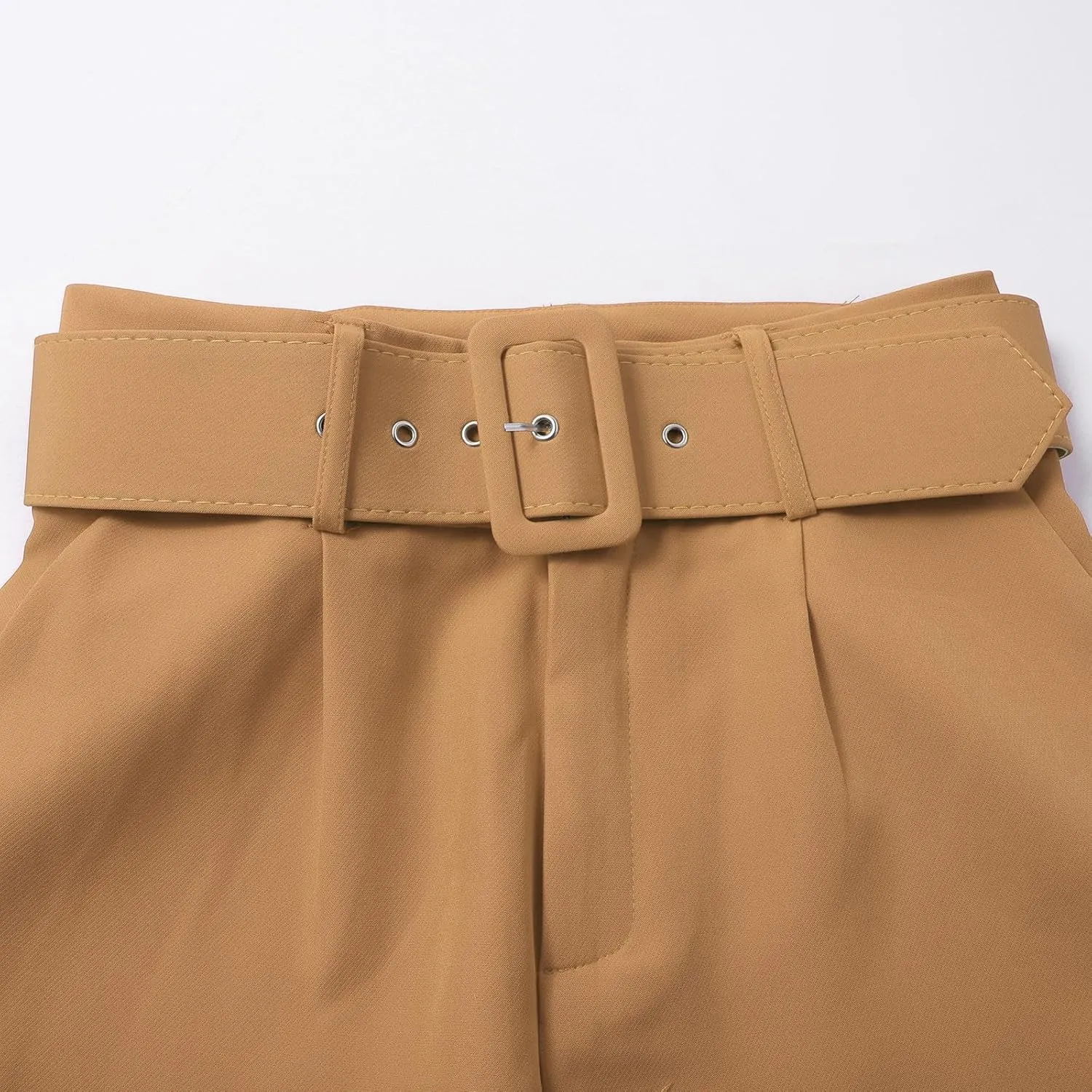 Casual Belted Dress Pants for Women Slim Fit Office Work Pencil Pants High Waisted Straight Leg Pull-On Trousers with Pockets